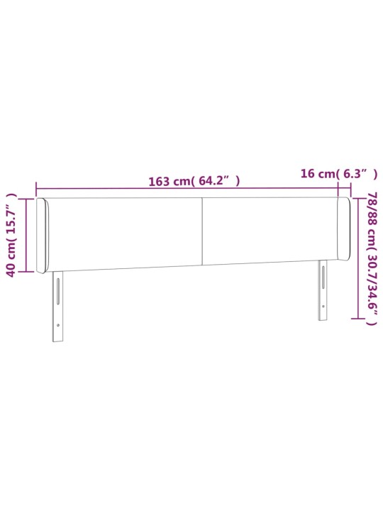 Gultas galvgalis ar LED, 163x16x78/88 cm, balta mākslīgā āda