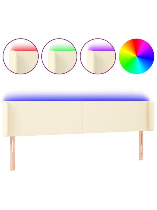 Gultas galvgalis ar led, 163x16x78/88 cm, krēmkrāsas