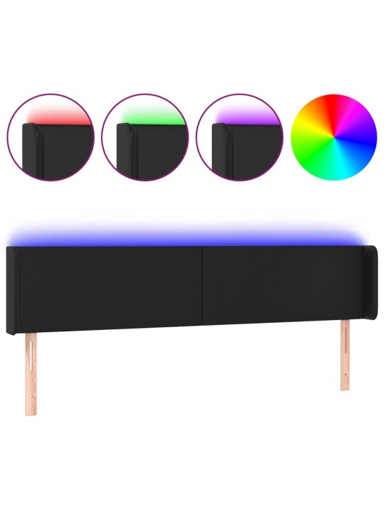 Gultas galvgalis ar led, 203x16x78/88 cm, melna mākslīgā āda
