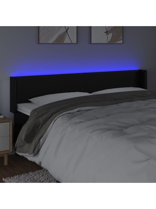 Gultas galvgalis ar led, 203x16x78/88 cm, melna mākslīgā āda