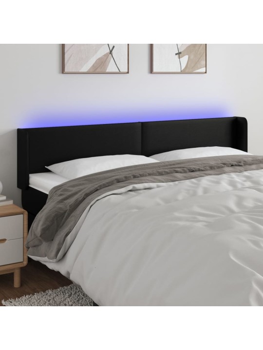 Gultas galvgalis ar led, 203x16x78/88 cm, melna mākslīgā āda