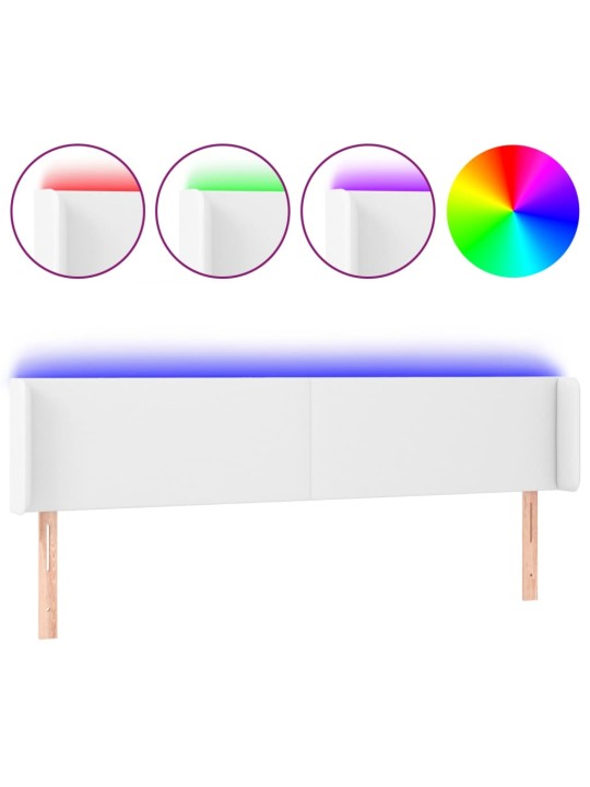 Gultas galvgalis ar led, 203x16x78/88 cm, balta mākslīgā āda