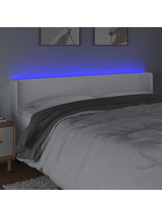 Gultas galvgalis ar led, 203x16x78/88 cm, balta mākslīgā āda