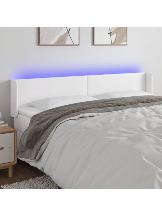 Gultas galvgalis ar led, 203x16x78/88 cm, balta mākslīgā āda