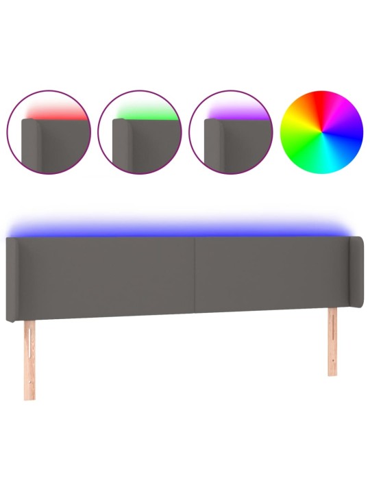 Gultas galvgalis ar led, 203x16x78/88 cm, pelēka mākslīgā āda