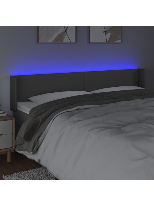 Gultas galvgalis ar led, 203x16x78/88 cm, pelēka mākslīgā āda