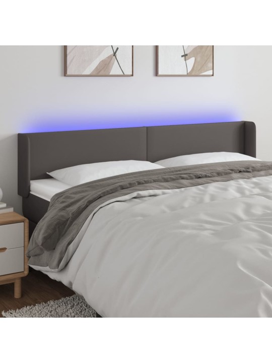 Gultas galvgalis ar led, 203x16x78/88 cm, pelēka mākslīgā āda