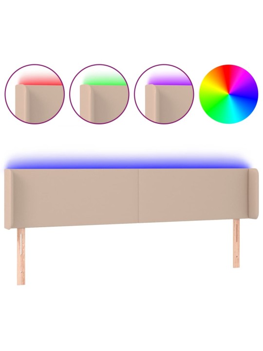 Gultas galvgalis ar led, 203x16x78/88 cm, kapučīno mākslīgā āda