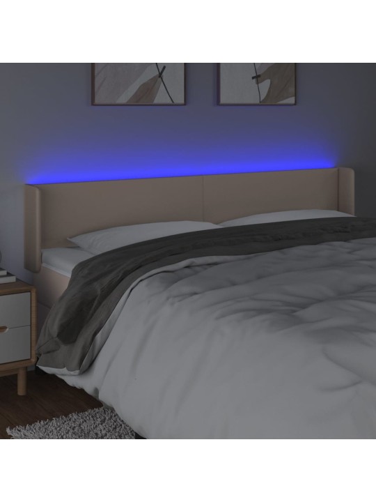 Gultas galvgalis ar led, 203x16x78/88 cm, kapučīno mākslīgā āda