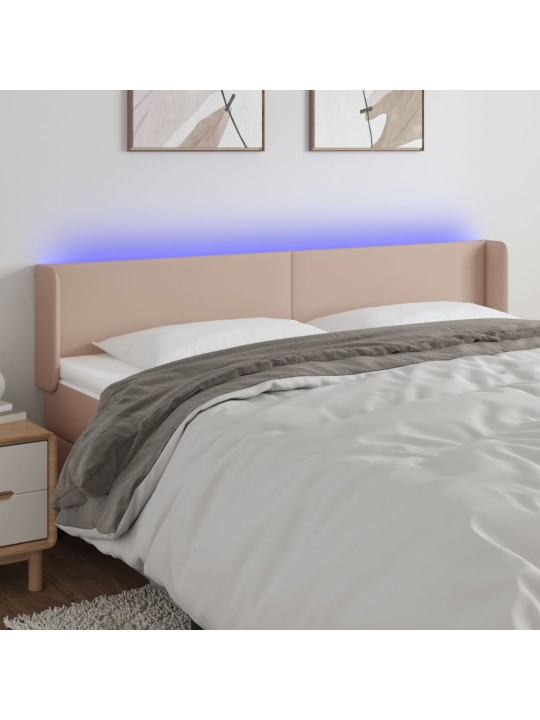 Gultas galvgalis ar led, 203x16x78/88 cm, kapučīno mākslīgā āda