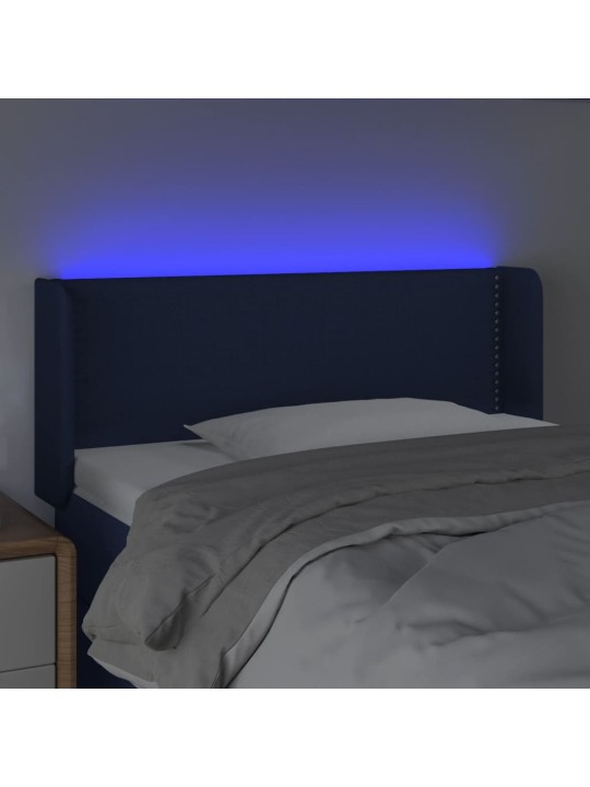 Gultas galvgalis ar led, 83x16x78/88 cm, zils audums