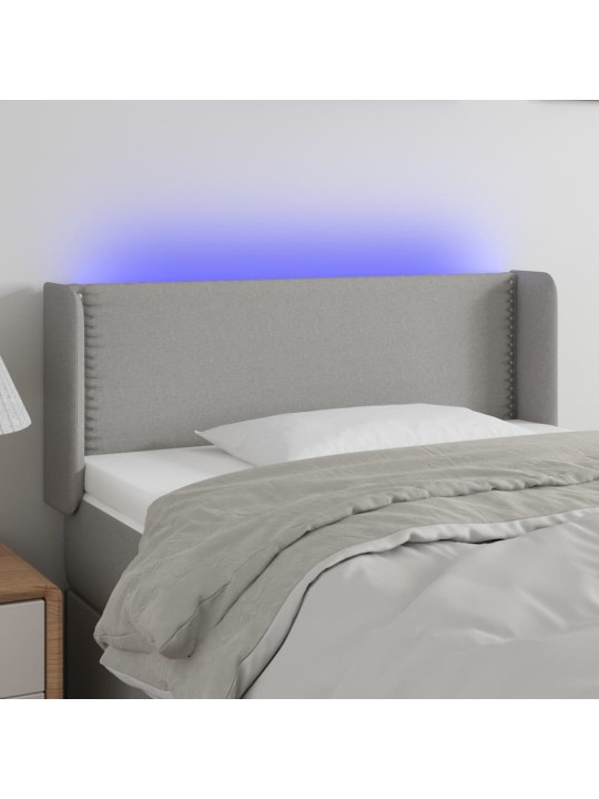 Gultas galvgalis ar led, 93x16x78/88 cm, gaiši pelēks audums