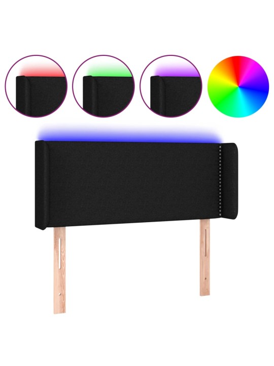 Gultas galvgalis ar led, 93x16x78/88 cm, melns audums
