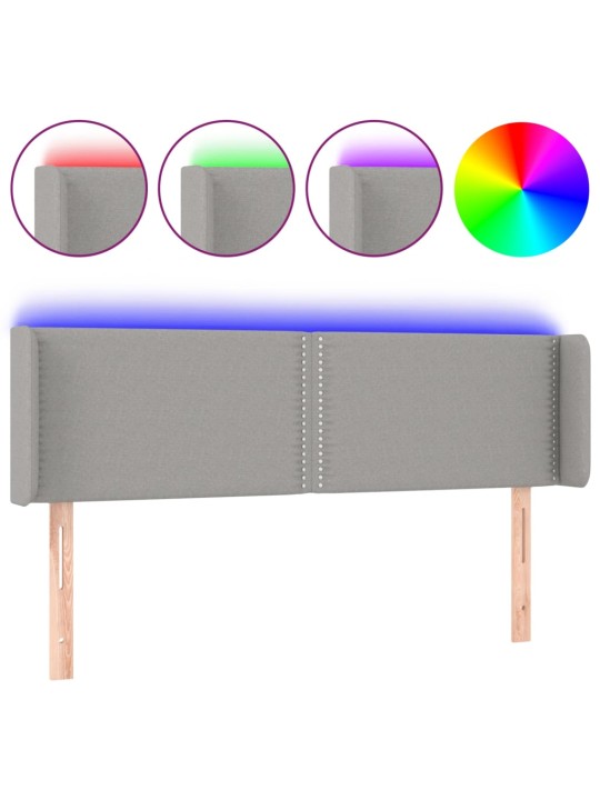 Gultas galvgalis ar LED, 147x16x78/88 cm, gaiši pelēks audums