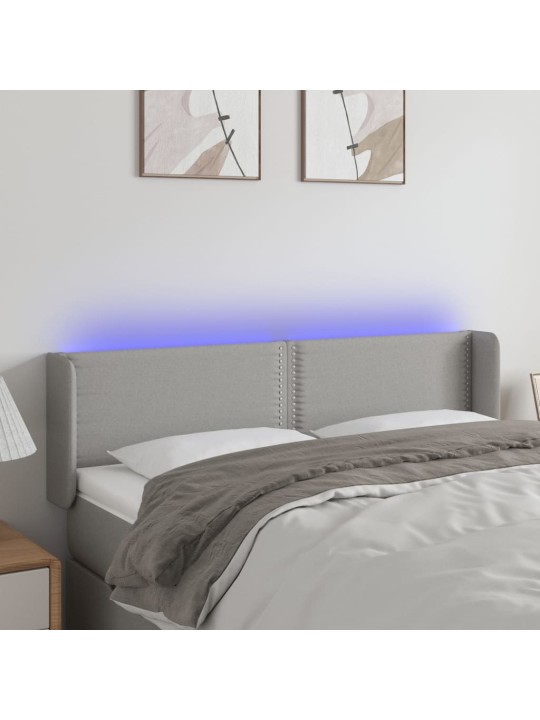 Gultas galvgalis ar LED, 147x16x78/88 cm, gaiši pelēks audums