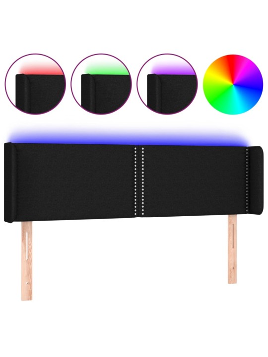 Gultas galvgalis ar LED, 147x16x78/88 cm, melns audums