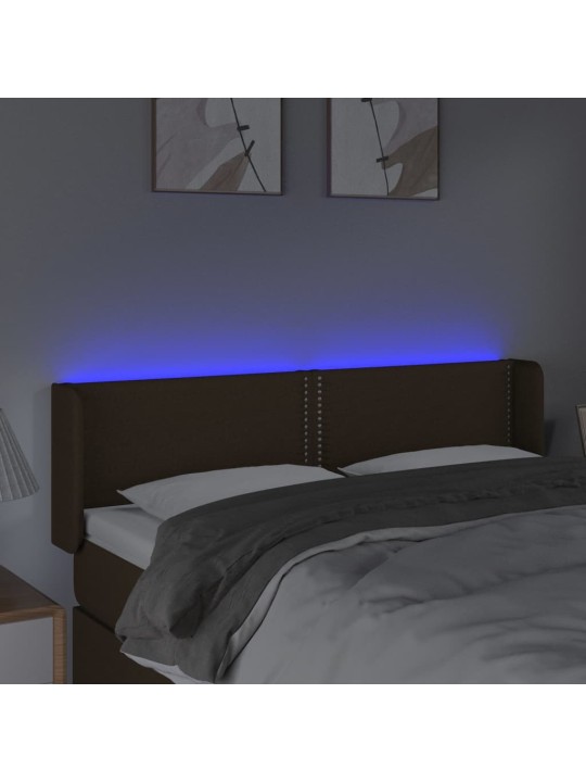 Gultas galvgalis ar LED, 147x16x78/88 cm, tumši brūns audums