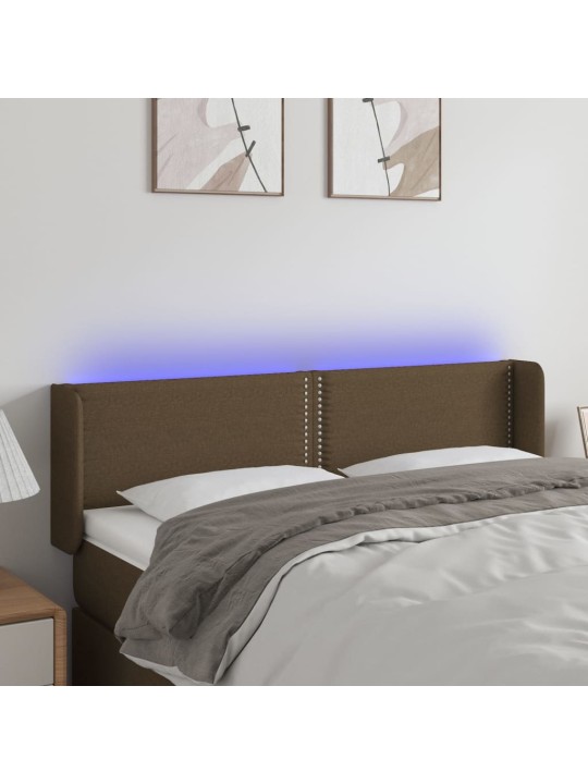 Gultas galvgalis ar LED, 147x16x78/88 cm, tumši brūns audums