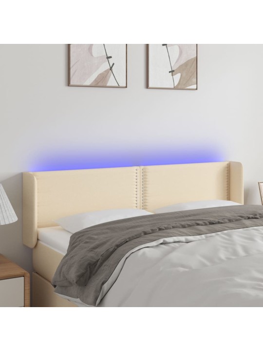 Gultas galvgalis ar LED, 147x16x78/88 cm, krēmkrāsas audums