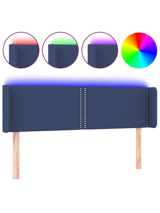 Gultas galvgalis ar LED, 147x16x78/88 cm, zils audums