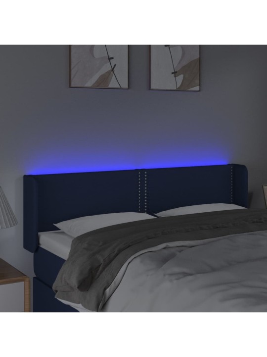 Gultas galvgalis ar LED, 147x16x78/88 cm, zils audums