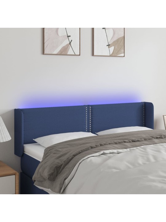 Gultas galvgalis ar LED, 147x16x78/88 cm, zils audums