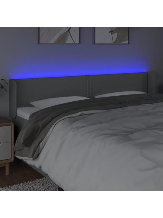 Gultas galvgalis ar LED, 163x16x78/88 cm, gaiši pelēks audums