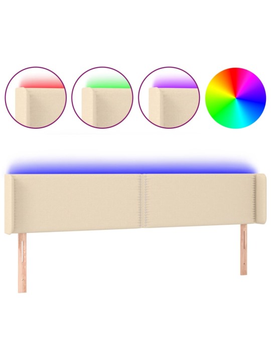 Gultas galvgalis ar LED, 163x16x78/88 cm, krēmkrāsas audums