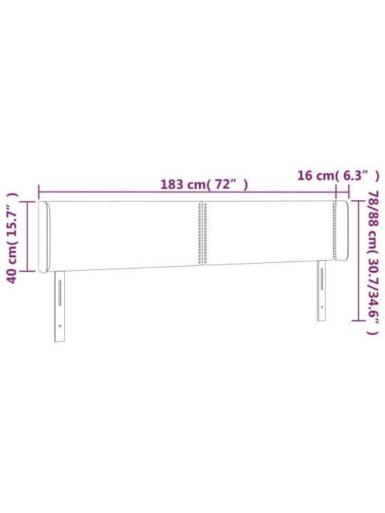 Gultas galvgalis ar led, 183x16x78/88 cm, zils audums