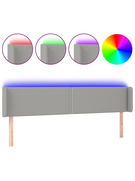 Gultas galvgalis ar led, 203x16x78/88 cm, gaiši pelēks audums