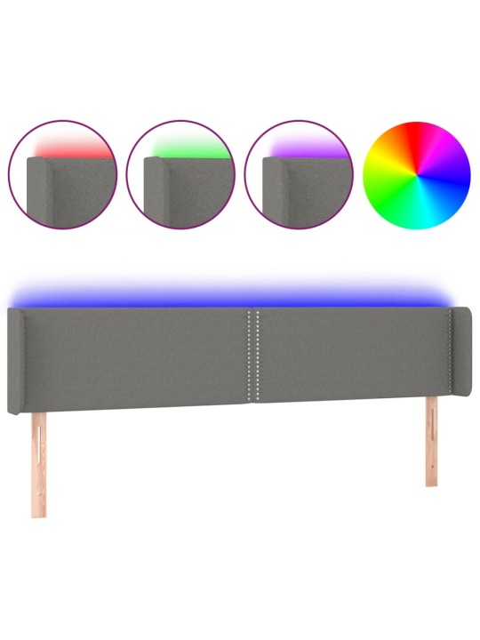 Gultas galvgalis ar led, 203x16x78/88 cm, tumši pelēks audums