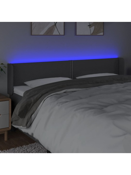 Gultas galvgalis ar led, 203x16x78/88 cm, tumši pelēks audums