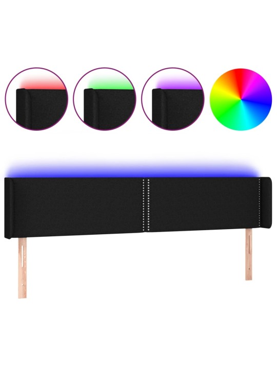 Gultas galvgalis ar led, 203x16x78/88 cm, melns audums