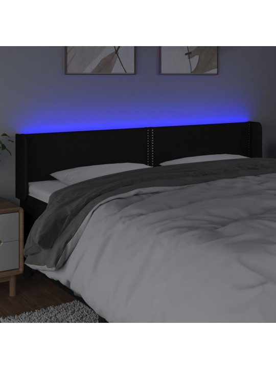 Gultas galvgalis ar led, 203x16x78/88 cm, melns audums