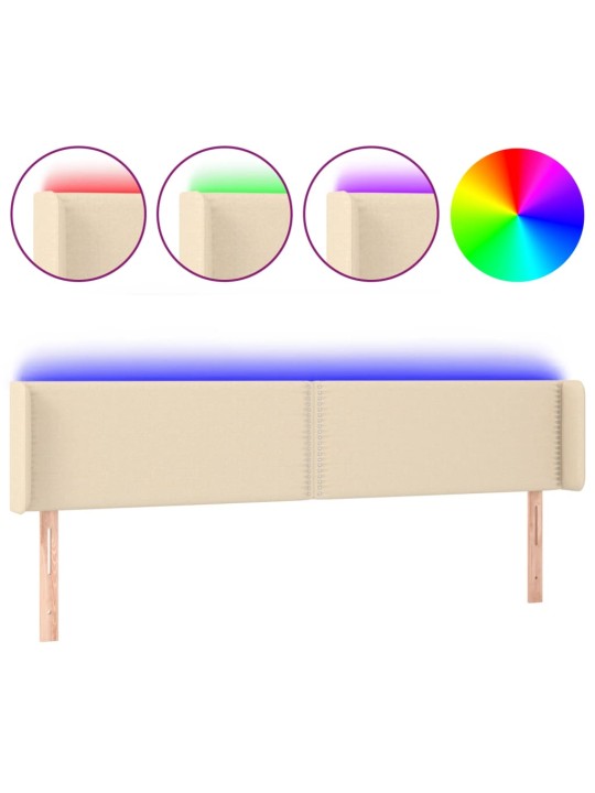 Gultas galvgalis ar LED, 203x16x78/88 cm, krēmkrāsas audums