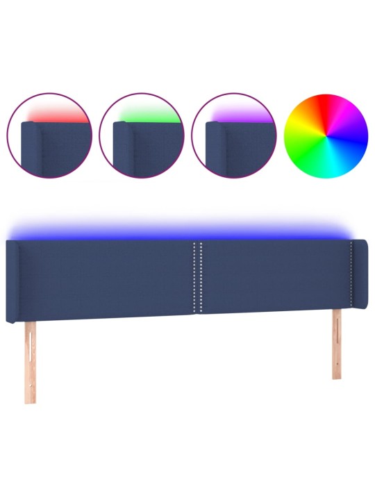 Gultas galvgalis ar led, 203x16x78/88 cm, zils audums