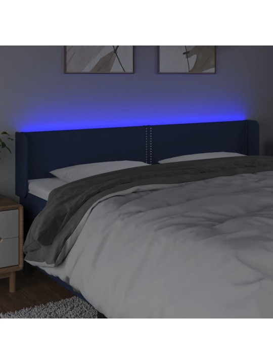Gultas galvgalis ar led, 203x16x78/88 cm, zils audums