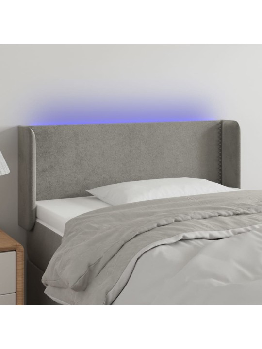 Gultas galvgalis ar led, 83x16x78/88 cm, gaiši pelēks samts