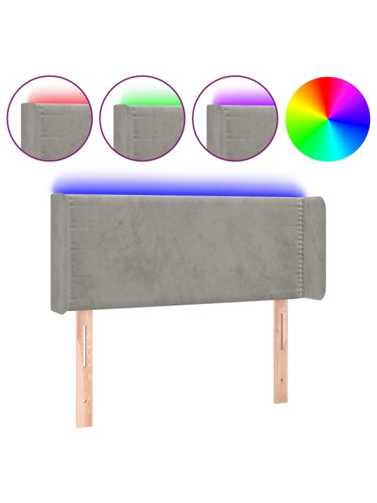 Gultas galvgalis ar led, 93x16x78/88 cm, gaiši pelēks samts
