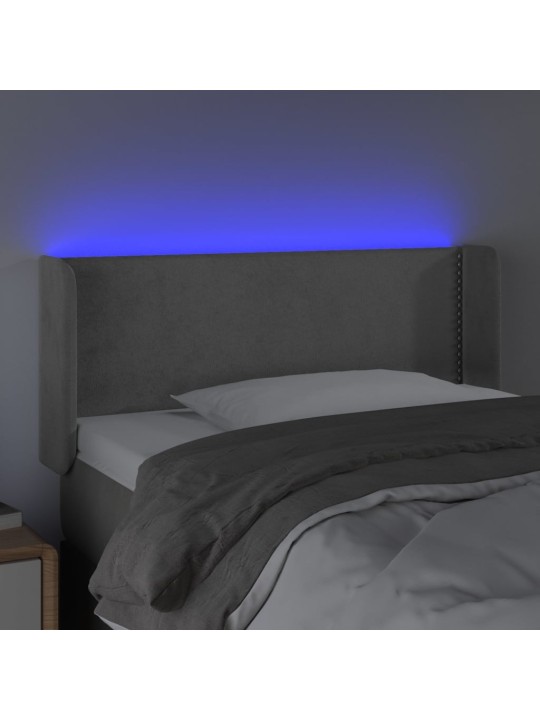 Gultas galvgalis ar led, 93x16x78/88 cm, gaiši pelēks samts