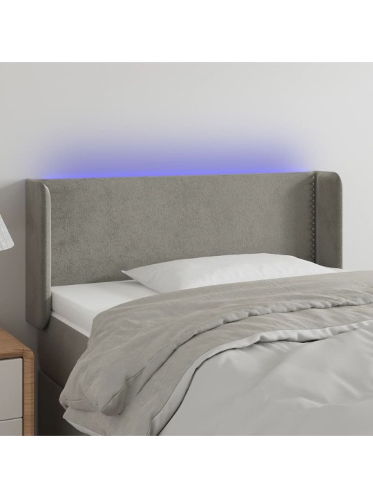 Gultas galvgalis ar led, 93x16x78/88 cm, gaiši pelēks samts