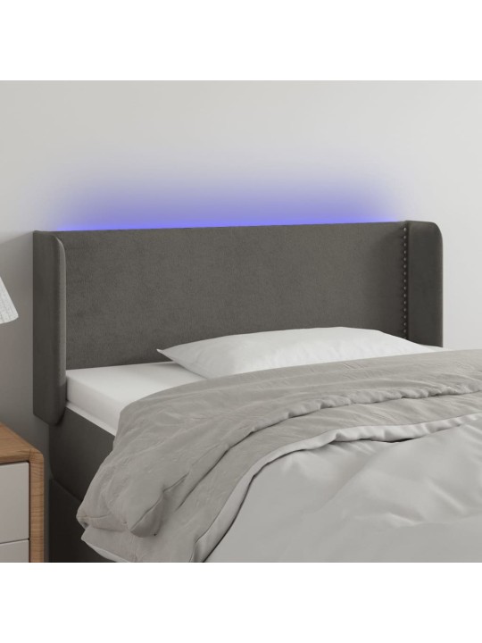 Gultas galvgalis ar led, 93x16x78/88 cm, tumši pelēks samts