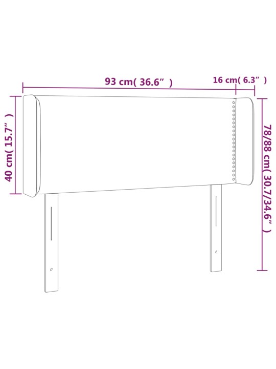 Gultas galvgalis ar led, 93x16x78/88 cm, melns samts