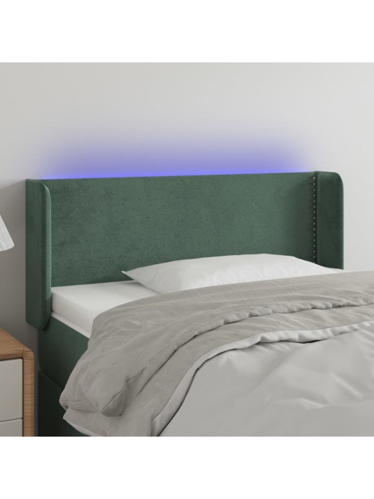 Gultas galvgalis ar led, 93x16x78/88 cm, tumši zaļš samts