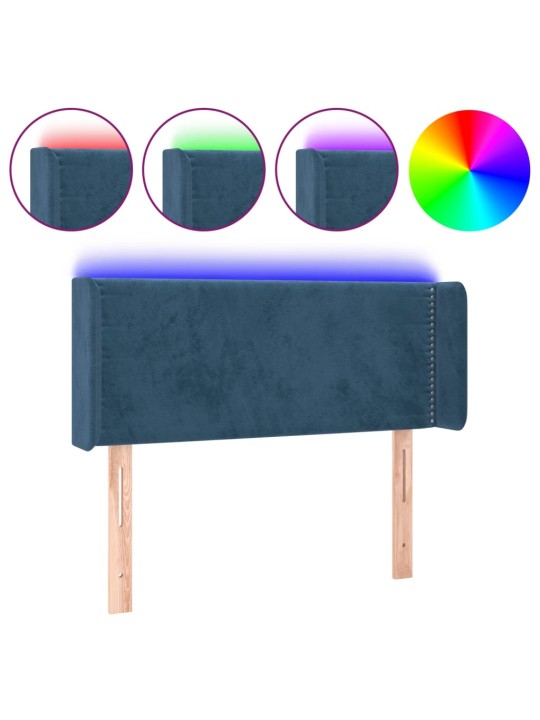 Gultas galvgalis ar led, 93x16x78/88 cm, tumši zils samts