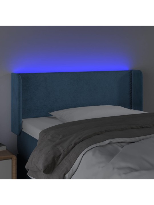Gultas galvgalis ar led, 93x16x78/88 cm, tumši zils samts