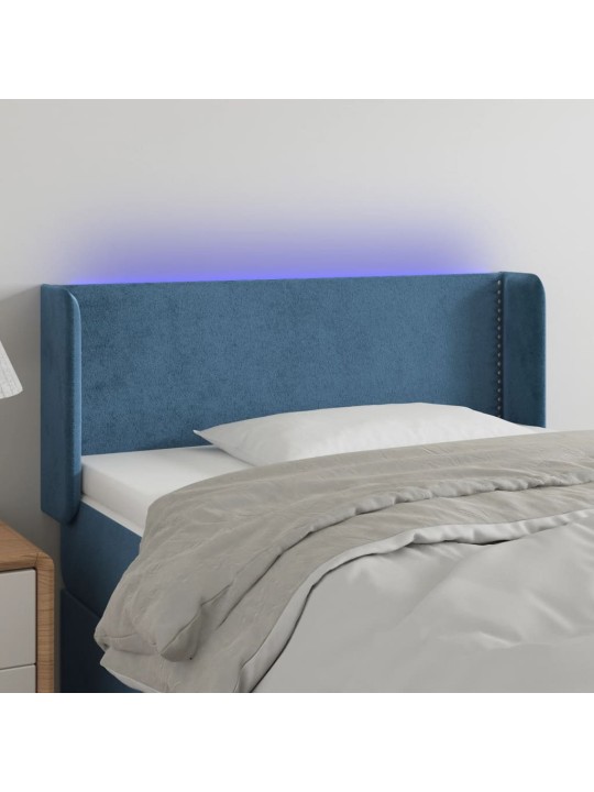 Gultas galvgalis ar LED, 103x16x78/88 cm, tumši zils samts