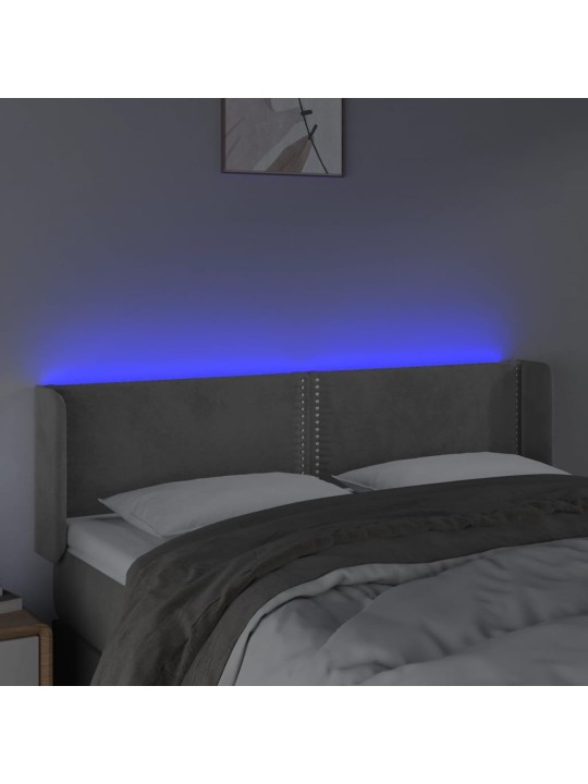 Gultas galvgalis ar LED, 147x16x78/88 cm, gaiši pelēks samts