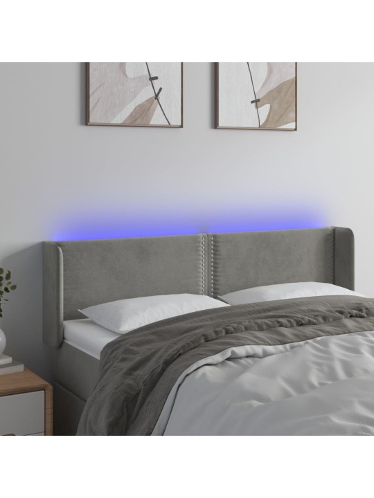 Gultas galvgalis ar LED, 147x16x78/88 cm, gaiši pelēks samts