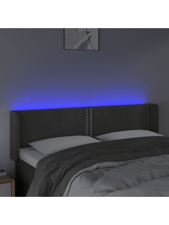 Gultas galvgalis ar LED, 147x16x78/88 cm, tumši pelēks samts